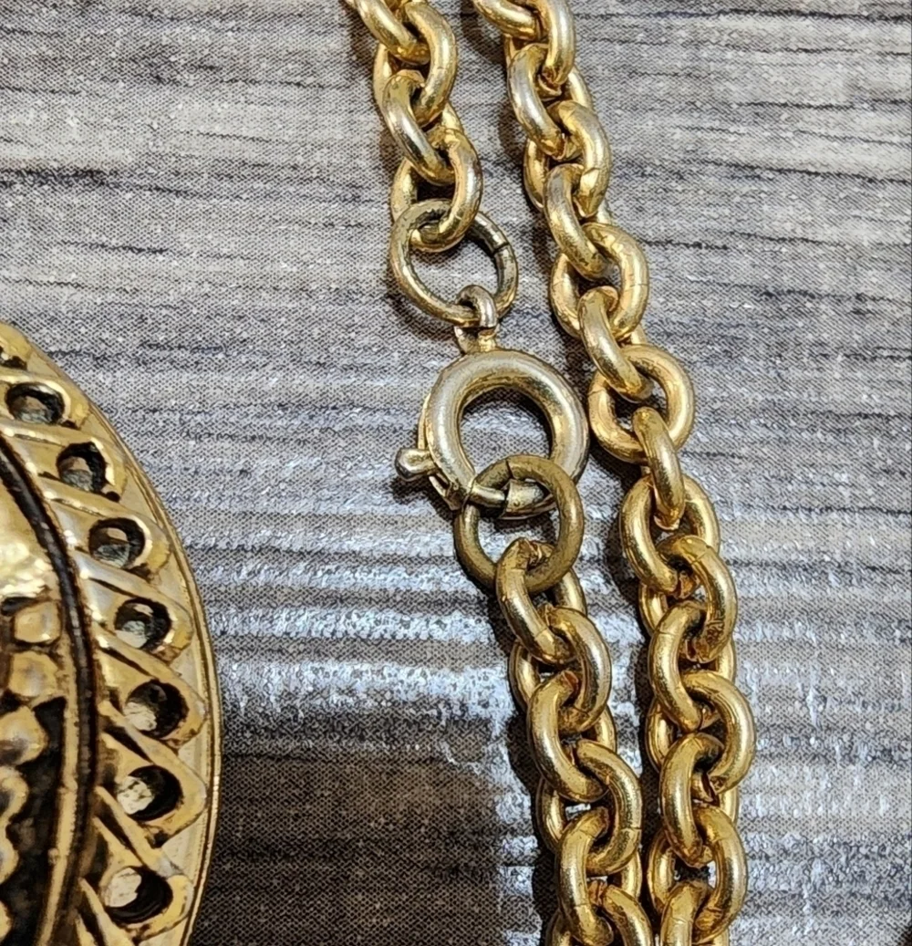 Vintage Roman Solider Coin Style Pendant Necklace, Gold Tone Locket